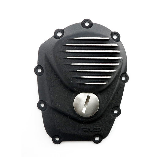 EMD, Cam Cover 'Ribbed'. Zwart Cut voor Harley Davidson