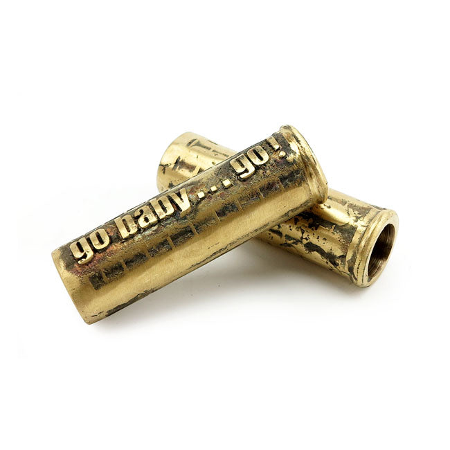Wannabe Choppers Casted Grips "go Baby…Go" Brass 1" For Harley-Davidson