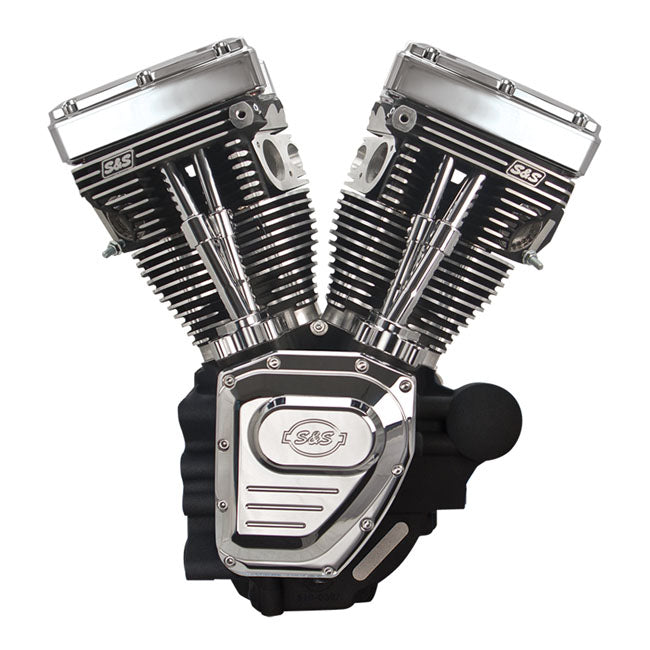 S&amp;S, 4 1/8" Bohrung 124" Long Block TC Motor Schwarz/Chrom für Harley Davidson