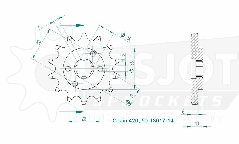 Piñón ESJOT acero 50-13017 14 dientes ESJOT 50-13017-14
