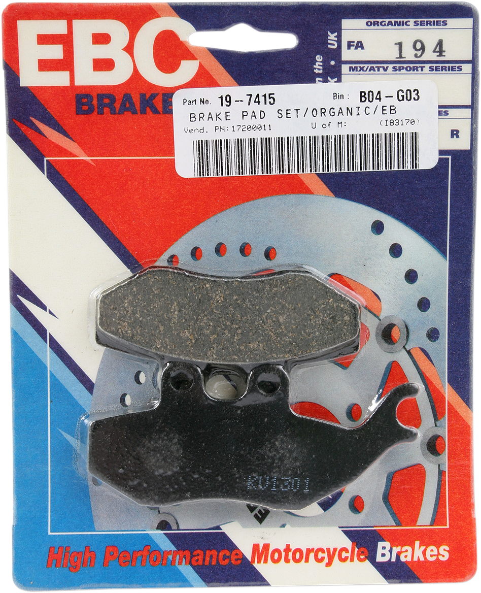 EBC BRAKE PADS AND SHOES BRAKE PAD ORGANIC FA194