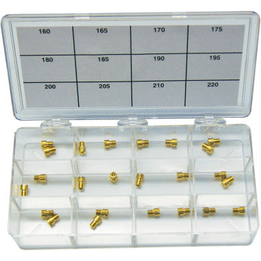 EBC A-BAX ENGINEERING MAIN JET ASSORTMENT FOR KEIHIN CV CARBURETORS FOR HARLEY-DAVIDSON High-precision brass carburetor jets

Jets are flow-calibrated for extremely accurate fuel flow rate

Kit includes two jets of the following sizes: 160, 165, 170, 175, 180, 185, 190, 195, 200, 205, 210 and 220

Replacement jets available in 2-pack

A-BAX ENGINEERING MAIN JET ASSORTMENT FOR KEIHIN CV CARBURETORS
