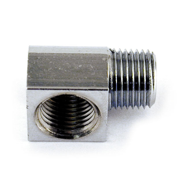 Oil Fitting Adapter, 90 Degree. Chrome For Harley Davidson