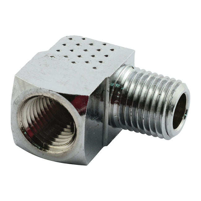 Oil Fitting Adapter, 90 Degree. Chrome For Harley-Davidson