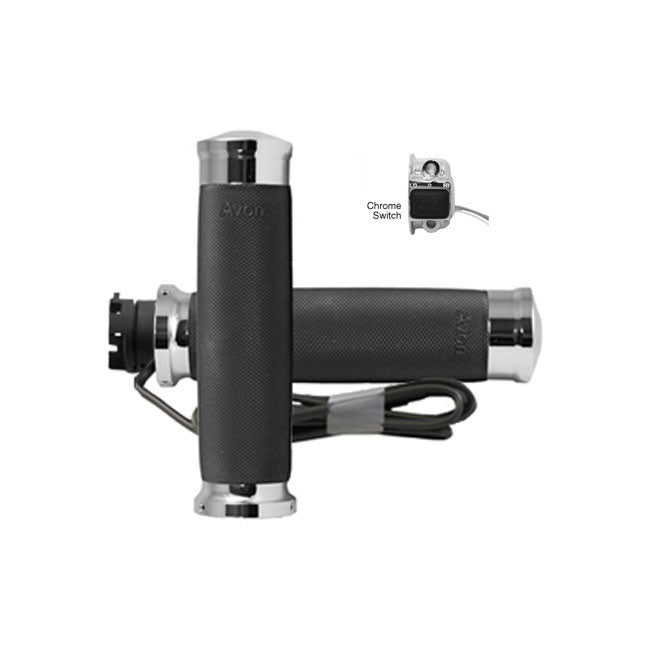 Avon Custom Contour Grips, Heated, Chrome For Indian