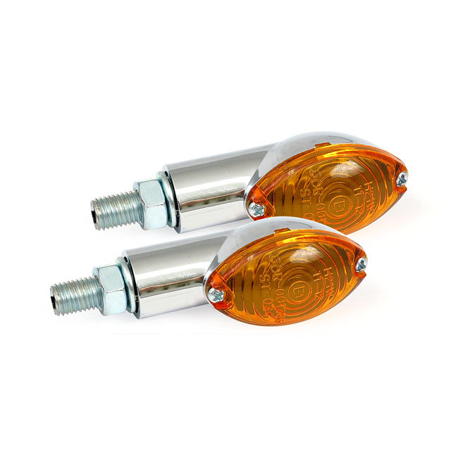 Cateye Turnsignals, Chrome. Orange Lens For Harley-Davidson