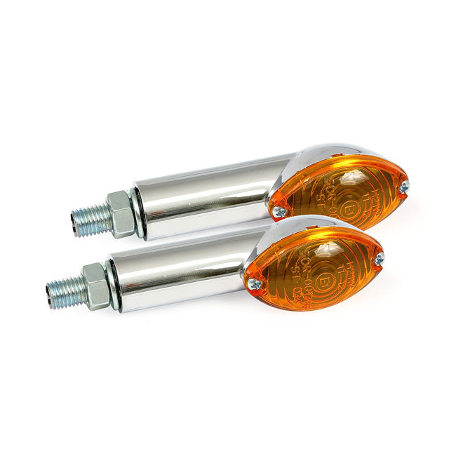 Cateye Turn Signals, Chrome. Orange Lens For Harley-Davidson