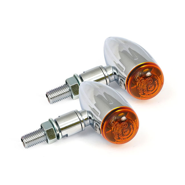 Micro Bullet Turn Signals, Chr. Grooved For Harley-Davidson