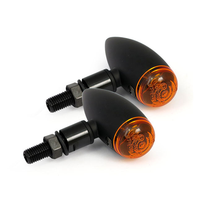 Micro Bullet Turn Signals, Black Plain For Harley-Davidson