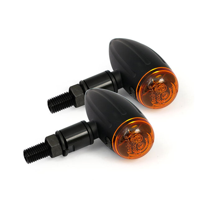 Micro Bullet Turn Signals, Black Grooved For Harley-Davidson