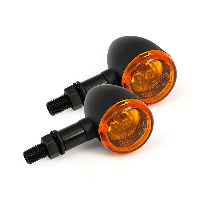 Mini Bullet Turn Signals, Black Plain For Harley-Davidson