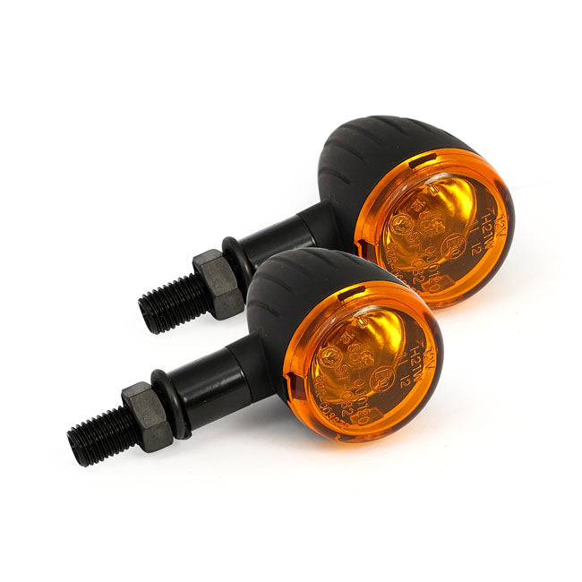 Mini Bullet Turn Signals, Black Grooved For Harley-Davidson