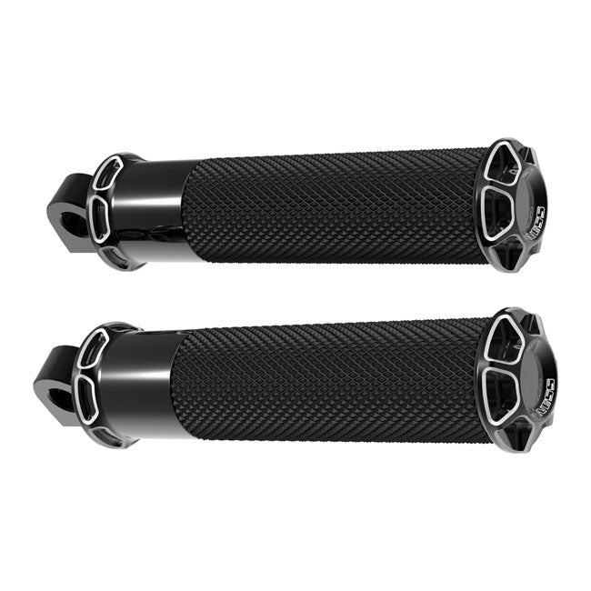 Ness Beveled Fusion Foot Pegs, Black For Harley-Davidson