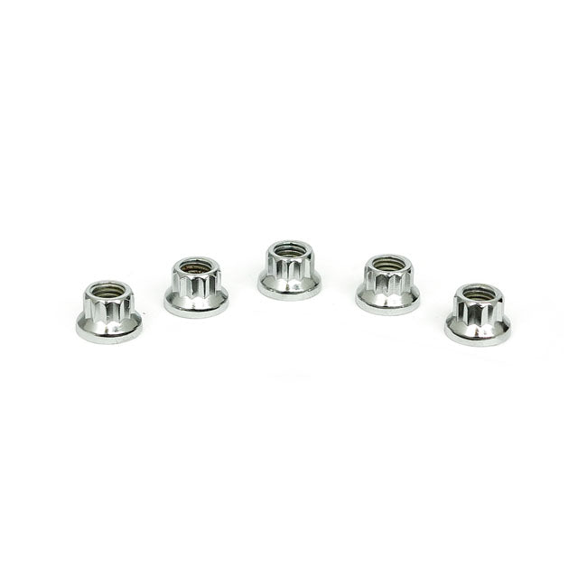 Chrome 12 Point Nut, 1/4-28 - 25 Pack For Harley-Davidson