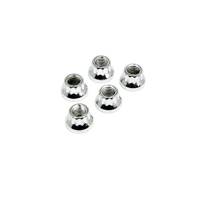Chrome 12 Point Nut, 1/4-28 For Harley-Davidson