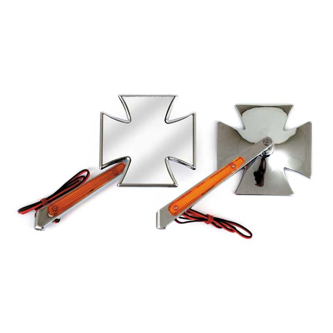 Maltese Mirror Set, With Lights In Stem For Harley-Davidson
