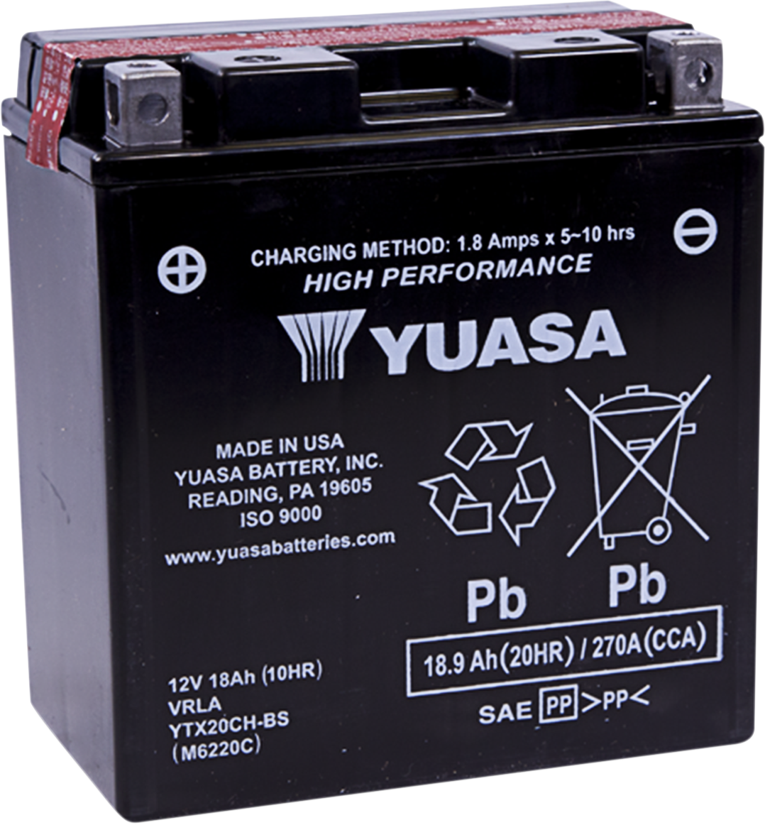 YUASA BATTERY APPLICATIONS CHART BATT YTX20CH-BS .82 LITER