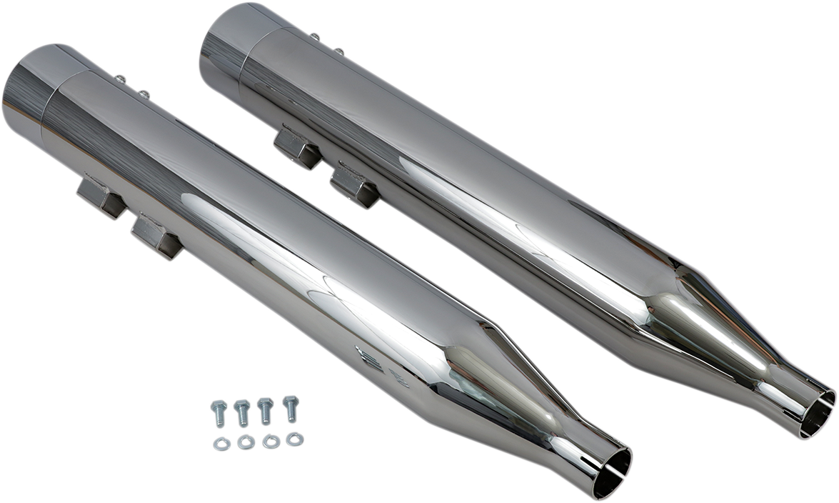 BASSANI XHAUST 4" DNT® STRAIGHT CAN MUFFLERS WITH AN ACOUSTICALLY TUNED BAFFLE FOR HARLEY-DAVIDSON 1995 - 2013 Chrome/Chrome DNT® Straight Can Mufflers