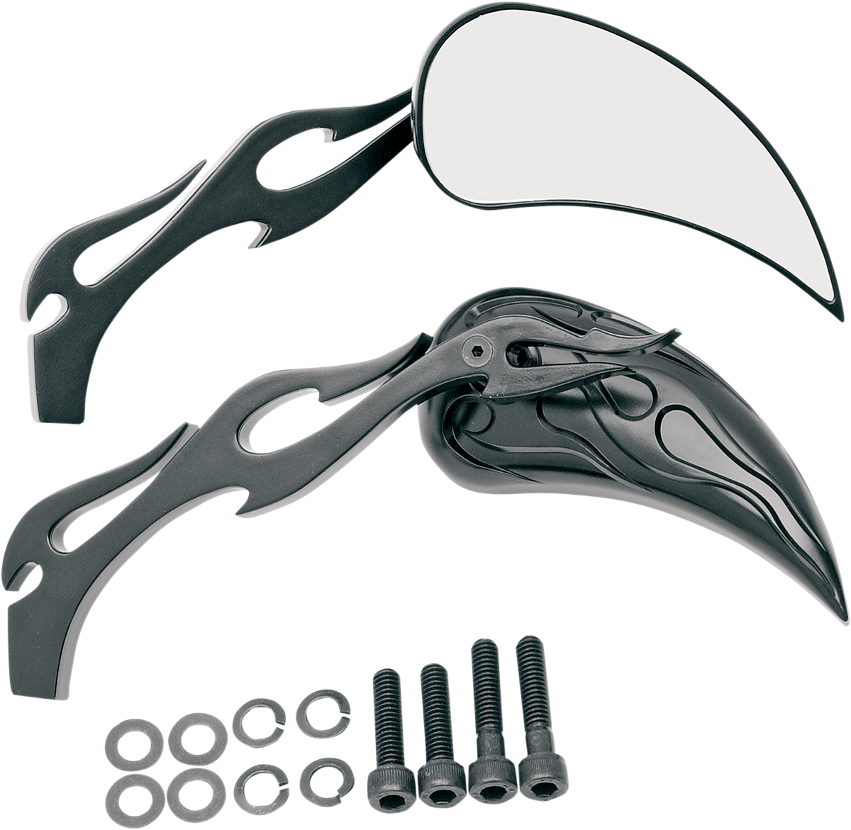 DRAG SPECIALTIES FLAME TEARDROP MIRRORS WITH SCULPTURED STEMS MIRROR FLM/FLM STM BLK