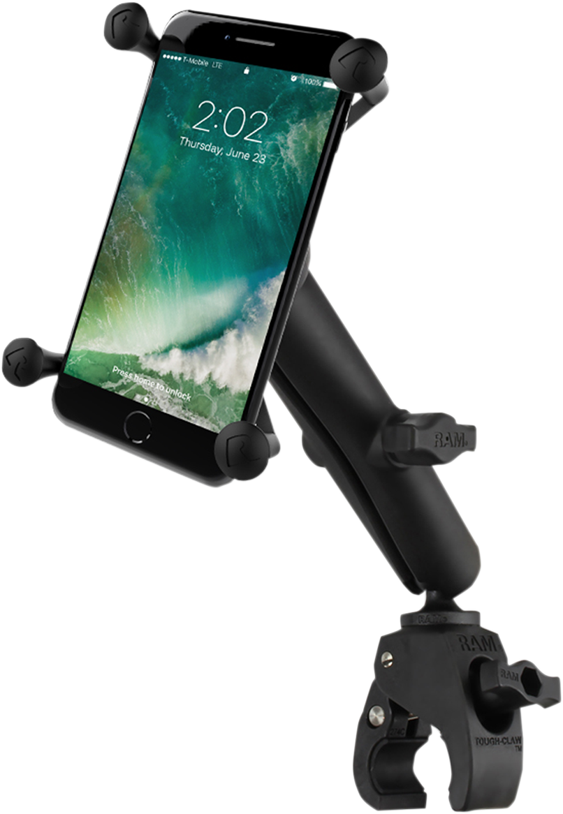 RAM MOUNT RAM SMALL TOUGH-CLAW™​ BASE WITH LONG DOUBLE-SOCKET ARM AND UNIVERSAL RAM®​ X-GRIP®​ LARGE PHONE/PHABLET CRADLE KIT XGRIP SML TOUGH CLAW