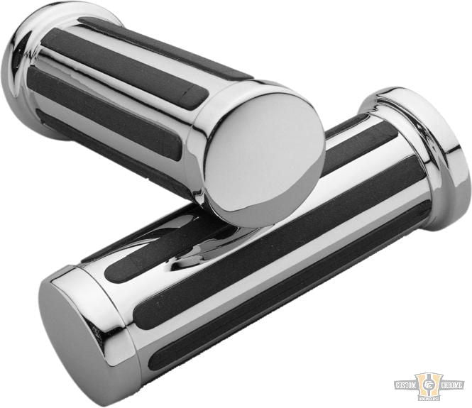 Ribbed Grips Chrome 1" Cable operated For Harley-Davidson