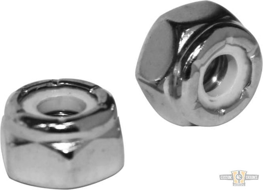 Nylon-Inserted Lock Nut Pack Chrome 1/4"-20 UNC For Harley-Davidson