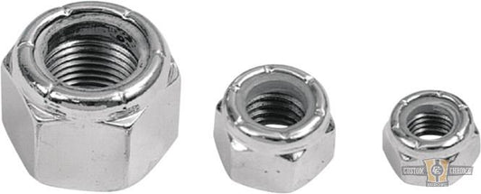 Nylon-Inserted Lock Nut Pack Chrome 1/2"-13 UNC For Harley-Davidson