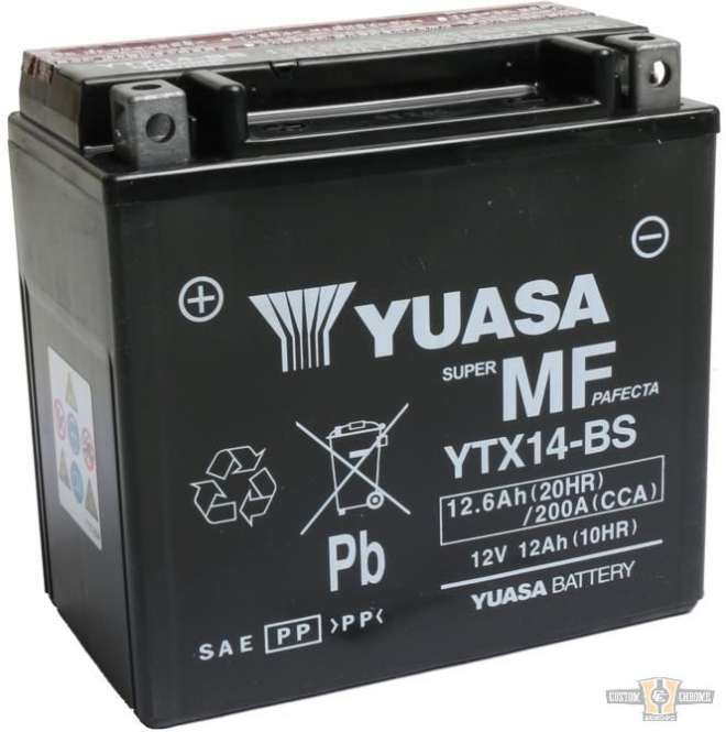 Maintance Free YTX14-BS AGM Battery Lead Acid, 200 A, 12.6 Ah For Harley-Davidson