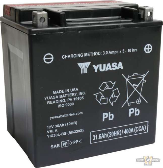 Maintenance Free YIX30L AGM Battery Lead Acid, 400 A, 31.6 Ah For Harley-Davidson