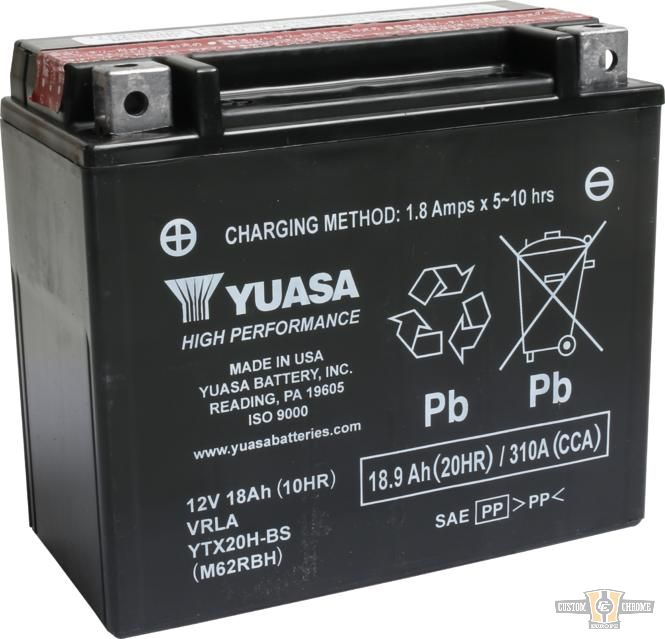 Maintenance Free High Performance YTX20H-BS AGM Battery Lead Acid, 310 A, 18.9 Ah For Harley-Davidson