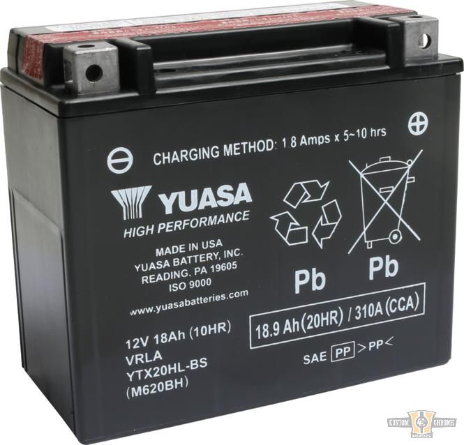 Maintenance Free High Performance YTX20HL-BS AGM Battery Lead Acid, 310 A, 18.9 Ah For Harley-Davidson
