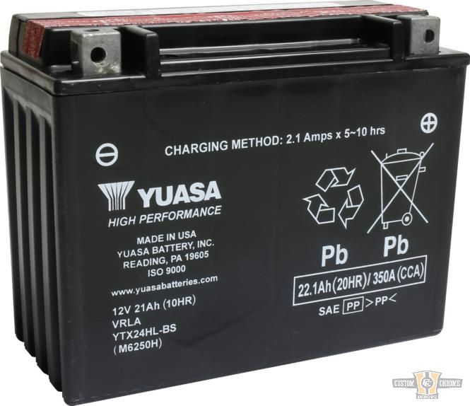 Maintenance Free High Performance YTX24HL-BS AGM Battery Lead Acid, 350 A, 22.1 Ah For Harley-Davidson