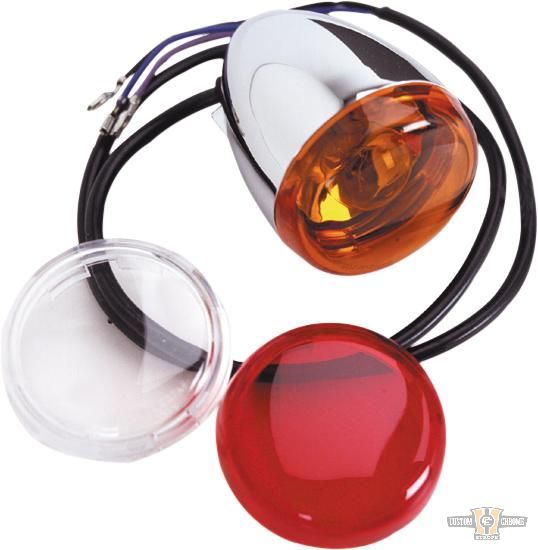 Deuce-Style Front Turn Signal Chrome Amber Dual Filament For Harley-Davidson