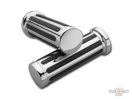 Ribbed Grips Chrome 1" Throttle By Wire For Harley-Davidson