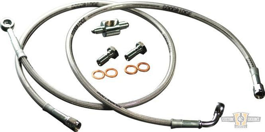 OEM Style Brake Line Kit Stainless Steel Clear Coated For Harley-Davidson