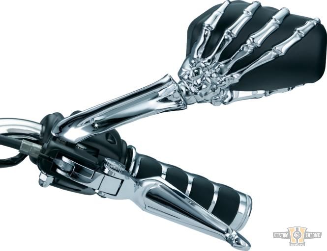 Skeleton Hand Mirror Black, Chrome For Harley-Davidson