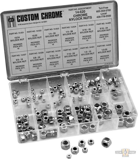 Thin Pattern Nylon Insert Lock Nuts Assortment Chrome For Harley-Davidson