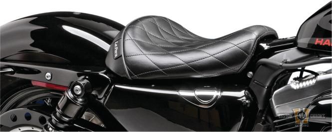 Bare Bones Diamond Stitch Solo Seat Black Vinyl For Harley-Davidson