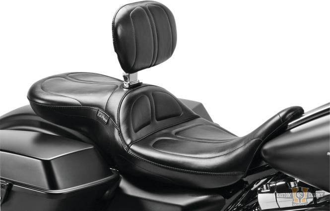 Maverick with Backrest Smooth Seat Black Vinyl For Harley-Davidson