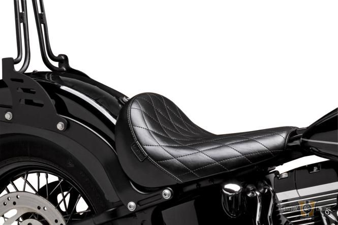 Bare Bones Diamond Stitch Solo Seat Black Vinyl For Harley-Davidson