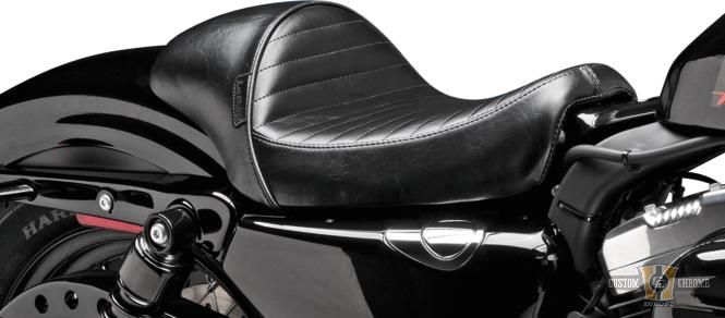 Stubs Cafe Pleated Stitch Seat Black Vinyl For Harley-Davidson