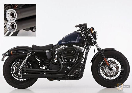 Double Groove Exhaust Systems Black Satin For Harley-Davidson