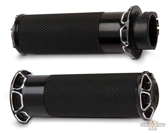 Beveled Fusion Grips Black 1" Anodized Throttle By Wire For Harley-Davidson