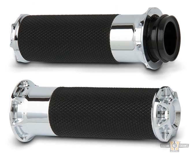Beveled Fusion Grips Chrome 1" Cable operated For Harley-Davidson