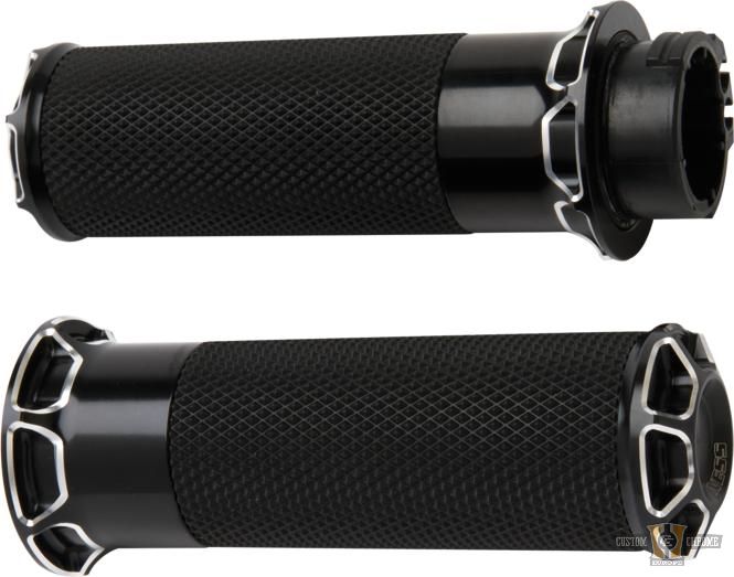 Beveled Fusion Grips Black 1" Anodized Cable operated For Harley-Davidson