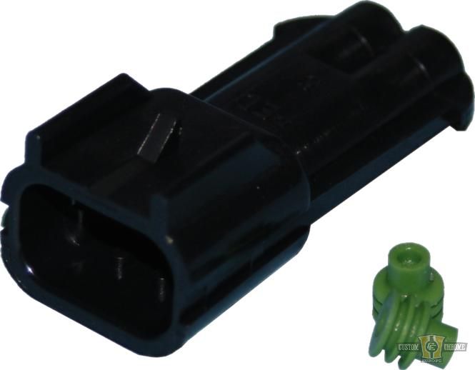 Delphi/Packard Weatherpack, 2-Wire Male Connector With Wire Seals Black For Harley-Davidson