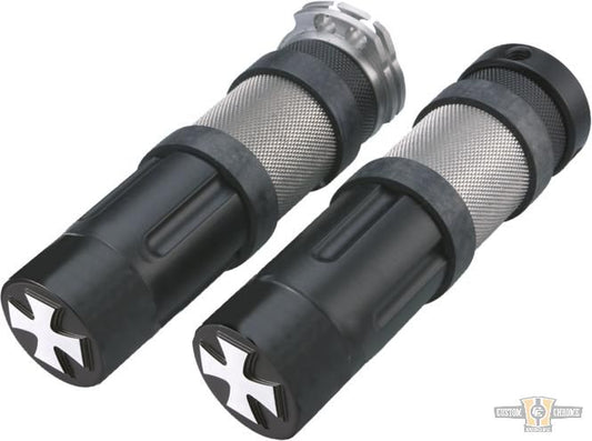 Young Gun Iron Cross Grips Flat Black 1" Cable operated For Harley-Davidson