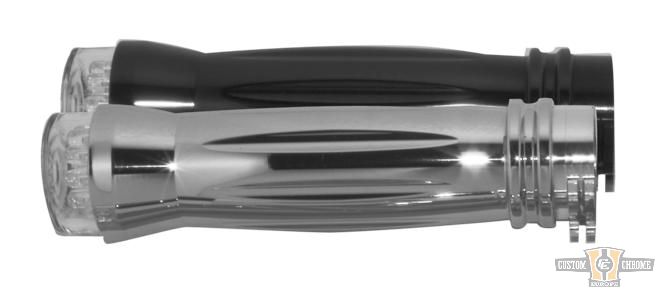 Light & Grooved Grip LED Turn Signal Set with Rear Turn Signals ,Taillight and License Plate Aluminium 1" Polished Cable operated For Harley-Davidson