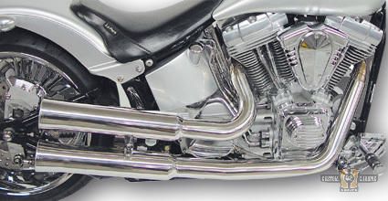 Double Groove Exhaust Systems Black Powder Coated Satin For Harley-Davidson