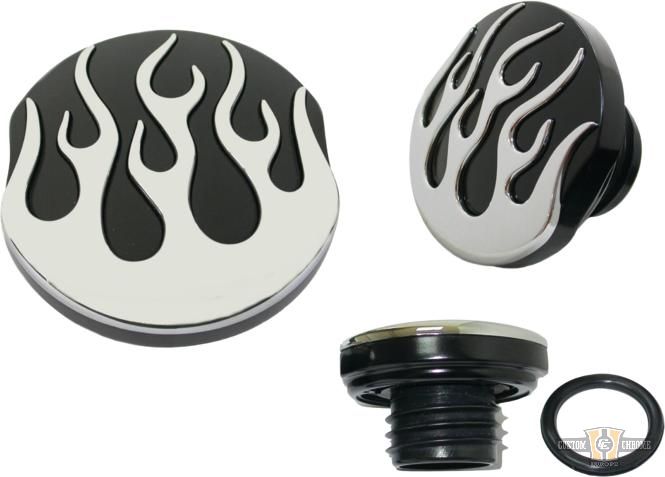 Custom Flamed Gas Cap Black For Harley-Davidson